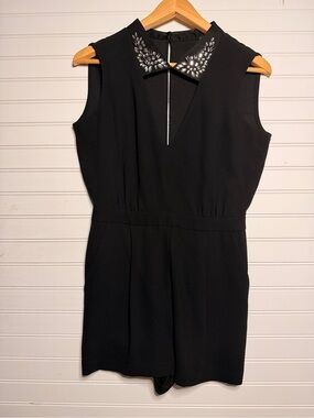 BCBG Black Embellished Collar Romper Size 0 Sleeveless Dressy Shorts